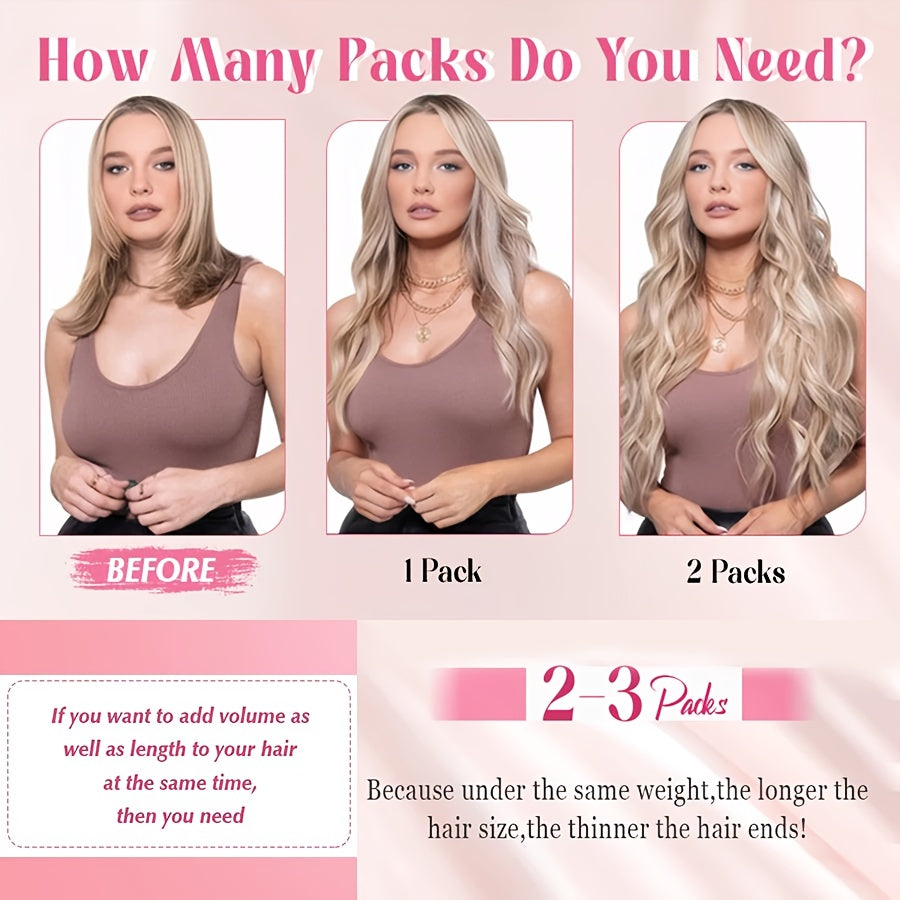 8pcs Long Clip-In Hair Extensions - Voluminous Waves, Light to Dark Brown Gradient, Synthetic Fiber Hairpiece with Clips for Women - Wedding, Party, Everyday Volume & Length - Adds Instant Length & Body