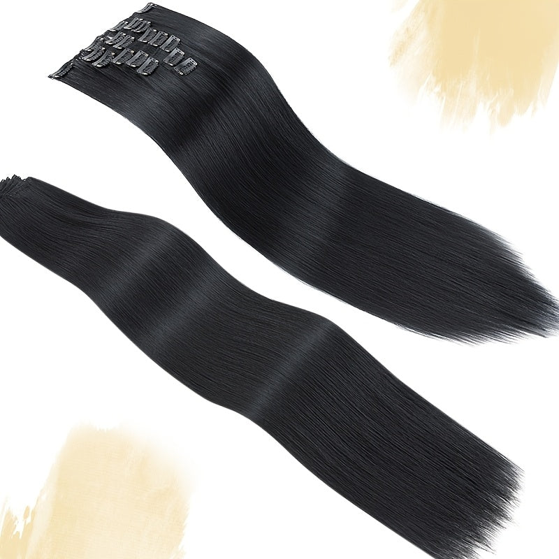 8pcs/Set Clip In Hair Extensions Straight 23inch/58cm Long Thick Synthetic Hair Piece High Temperature Fiber Double Weft Heat Resistant Fiber 8pcs Full Head Clip In Hairpieces Highlight Pure Colors for Women Daily Party Festival Gift