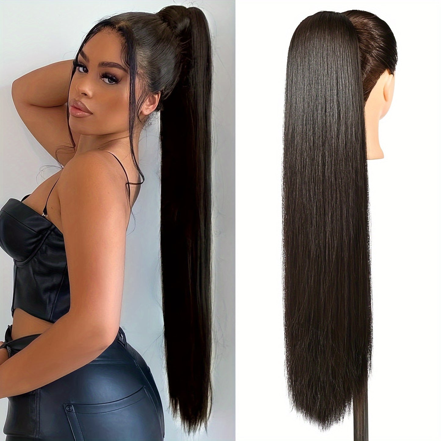 91.44cm Long Ponytail Hair Extensions, 91.44 cm Long Straight Drawstring Ponytail Synthetic Fake Ponytail Soft Clip-In Hair Extensions Ponytail Women's Daily Wear Holiday Party Wear Halloween Christmas