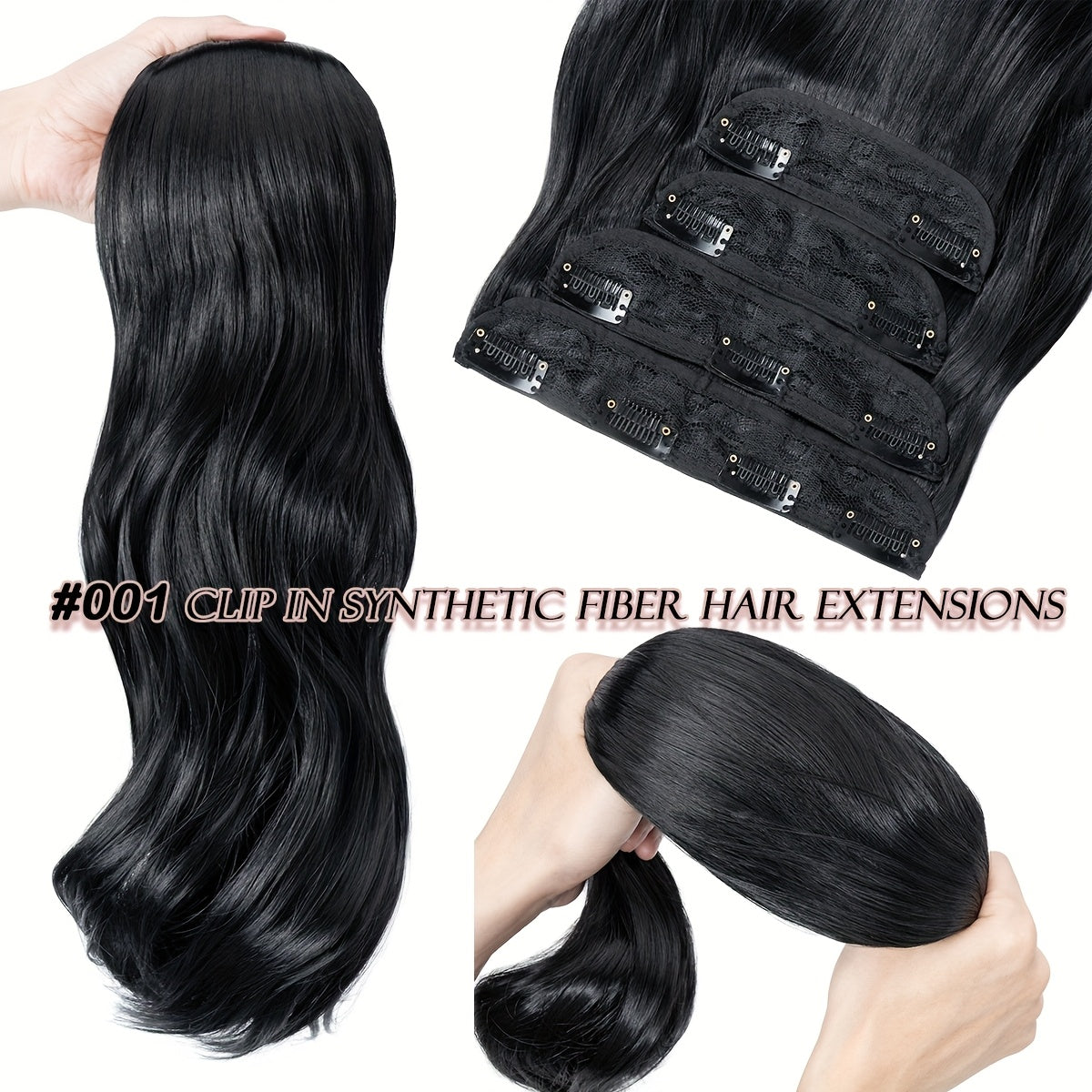 Clip In Hair Extensions Synthetic Fiber Hair, 55.88 cm 185g 4pcs 11clips Clip In Synthetic Hair Coloured Remy Long Kinky Curly Natural Soft Hairpieces For Women, Use For Daily Party, Wedding, Outgoing To Add Volumn To Show Your Beauty