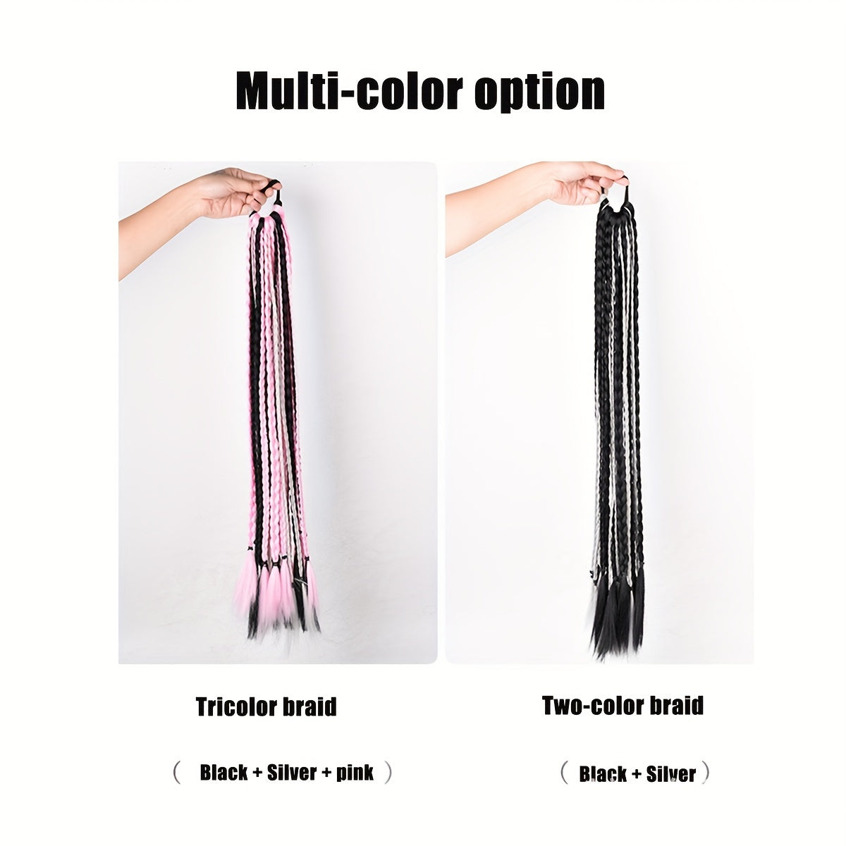 [High-Temperature Synthetic Hair Extension] 24-Strand High-Temperature Synthetic Hair Box Braided Ponytail Extension for Women - Versatile Straight Style in Black & White - Elastic Band Hair Accessories