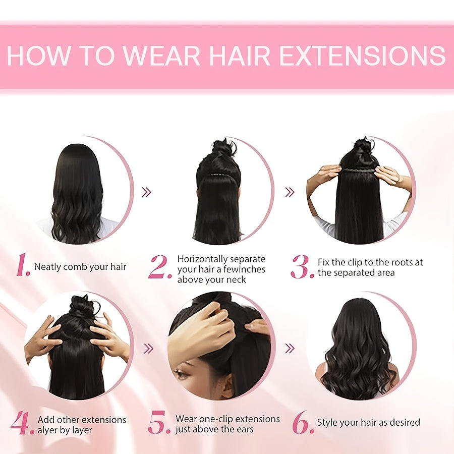 8pcs Long Clip-In Hair Extensions - Voluminous Waves, Light to Dark Brown Gradient, Synthetic Fiber Hairpiece with Clips for Women - Wedding, Party, Everyday Volume & Length - Adds Instant Length & Body