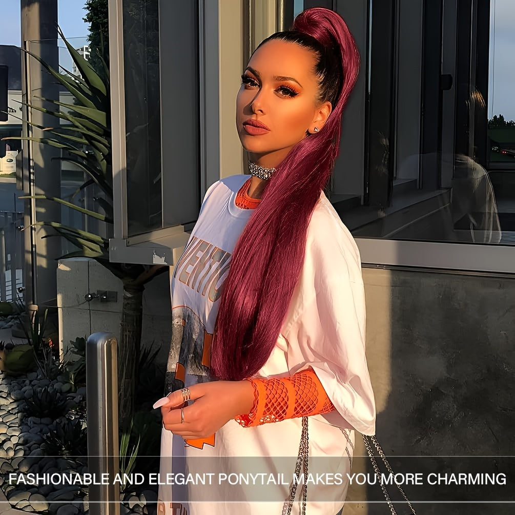 91.44cm Long Ponytail Hair Extensions, 91.44 cm Long Straight Drawstring Ponytail Synthetic Fake Ponytail Soft Clip-In Hair Extensions Ponytail Women's Daily Wear Holiday Party Wear Halloween Christmas