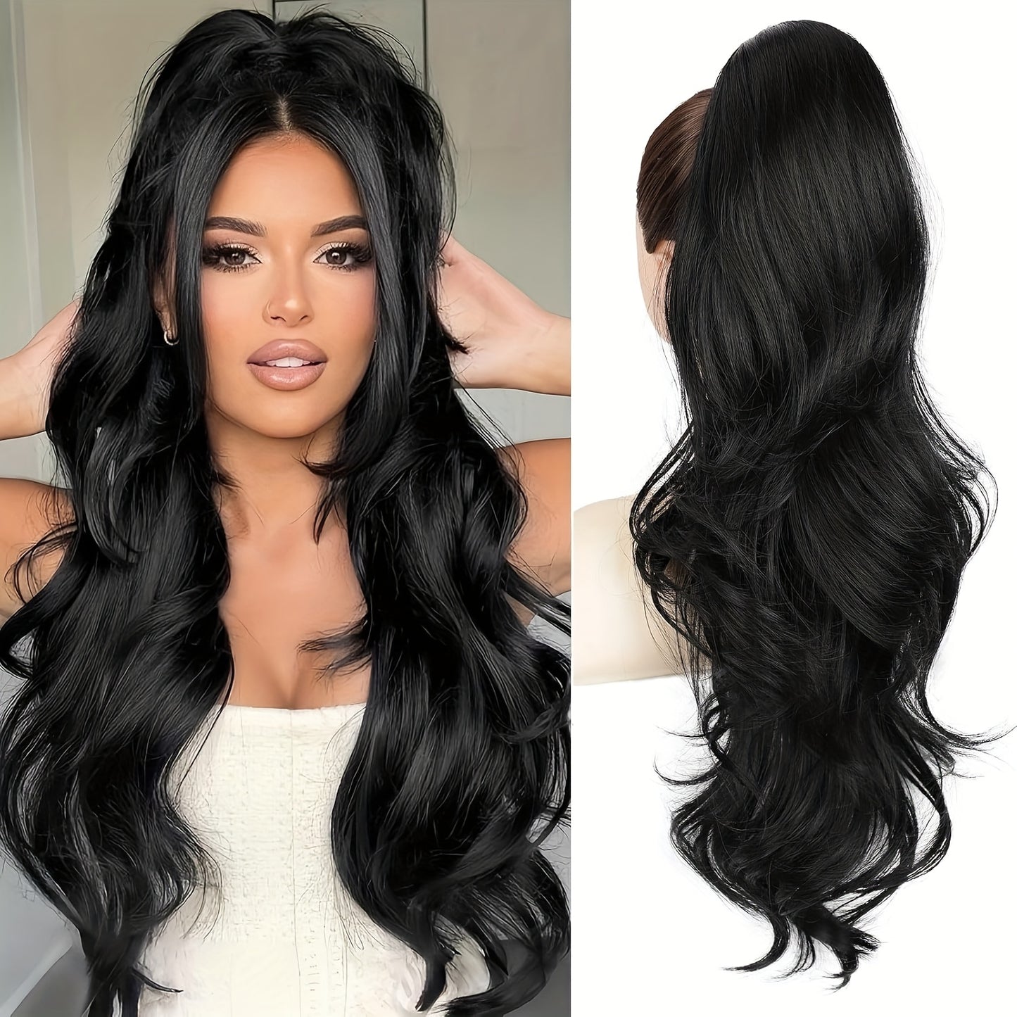 Ponytail Extension Clip, 18-Inch Wavy Ponytail Clip-On Long Hair Accessory, Natural Wavy Ponytail Hairpiece, Suitable for All Seasons, Perfect for Christmas and Various Festivals, Ideal for Daily Use, Women and Girls