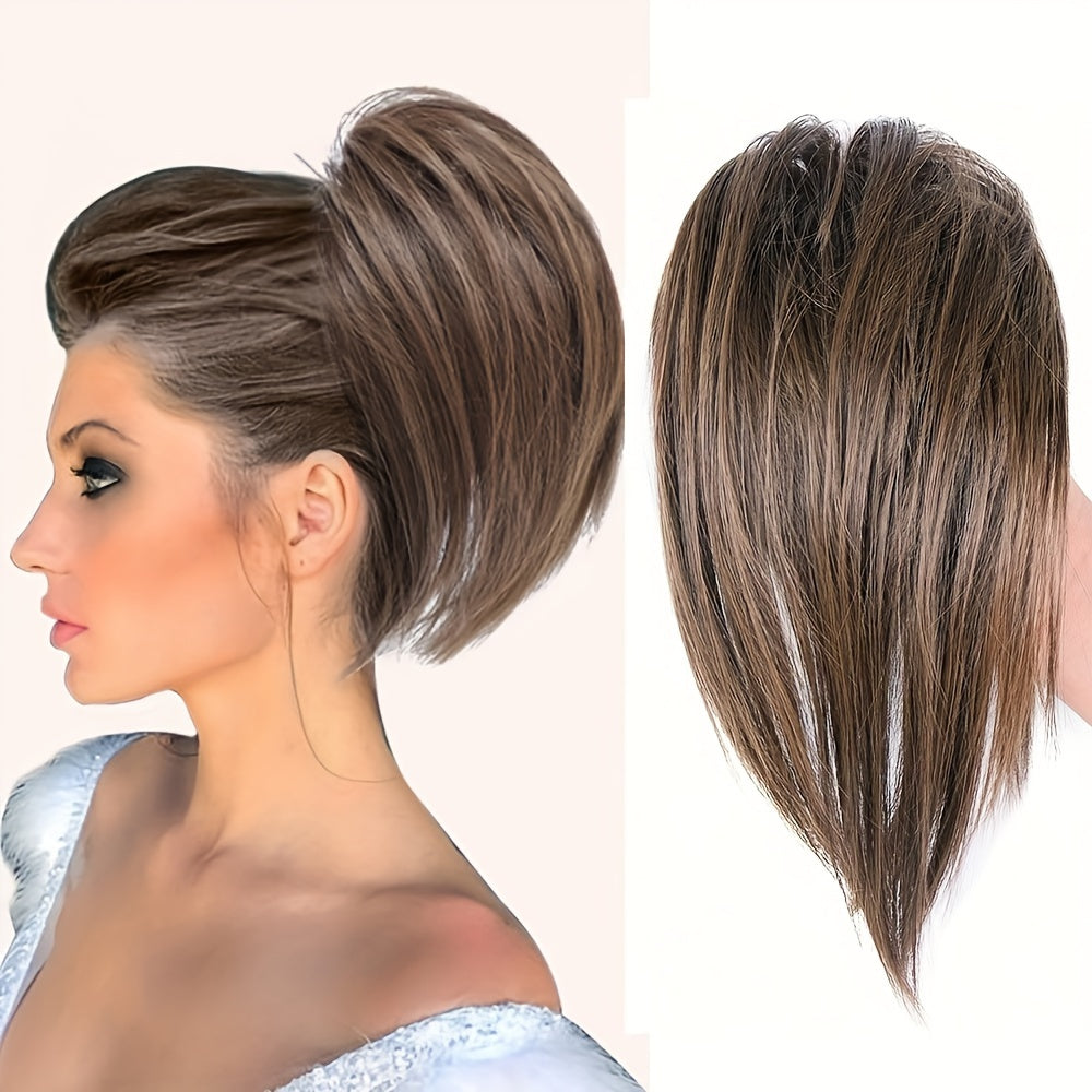 Elegant Messy Bun Hair Clip for Women - 20.32cm Synthetic Straight Ponytail Extension, Black Donut Chignon with Hairpin Comb, Versatile & Heat-Resistant