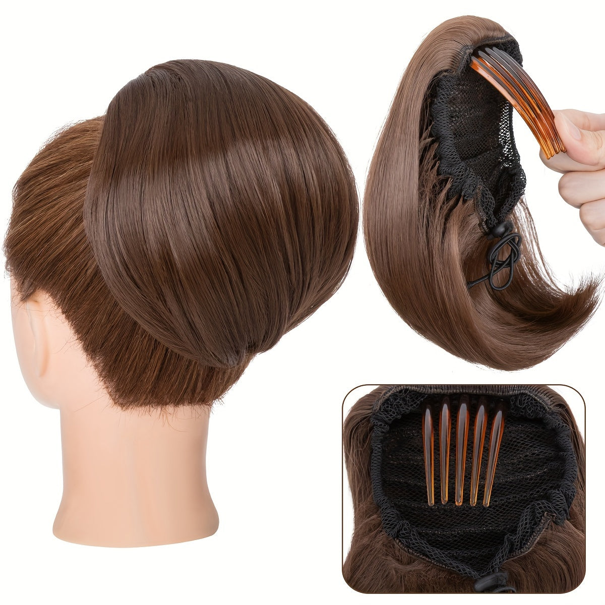 Detachable Long Comb Clip Style Bun Ponytail Drawstring Ponytail Hair Extensions Bun Wig Women's Short Ponytail Bun Halloween
