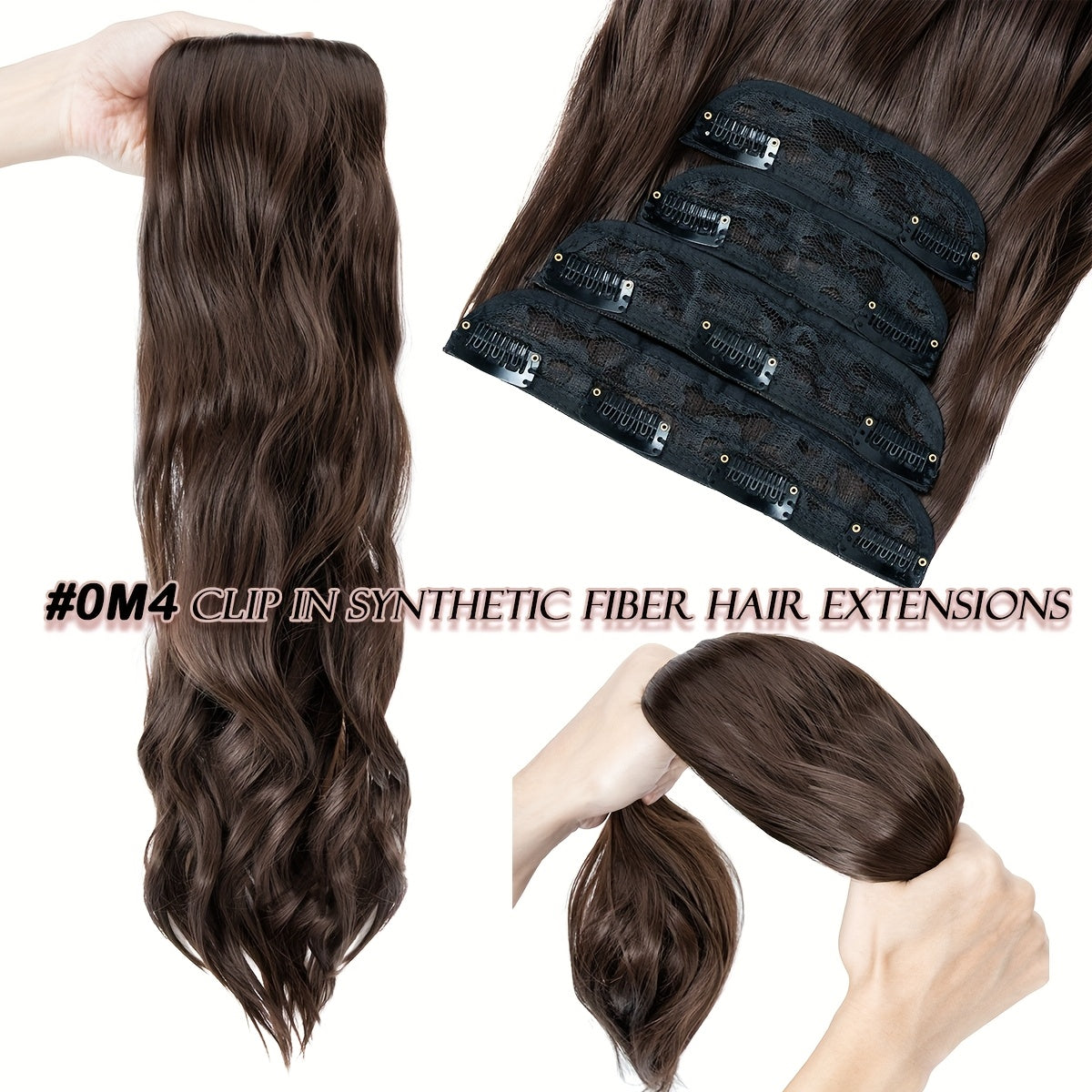 Clip In Hair Extensions Synthetic Fiber Hair, 55.88 cm 185g 4pcs 11clips Clip In Synthetic Hair Coloured Remy Long Kinky Curly Natural Soft Hairpieces For Women, Use For Daily Party, Wedding, Outgoing To Add Volumn To Show Your Beauty