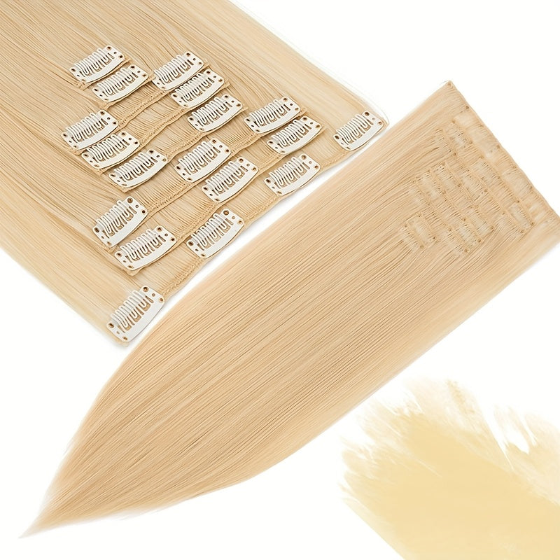 8pcs/Set Clip In Hair Extensions Straight 23inch/58cm Long Thick Synthetic Hair Piece High Temperature Fiber Double Weft Heat Resistant Fiber 8pcs Full Head Clip In Hairpieces Highlight Pure Colors for Women Daily Party Festival Gift