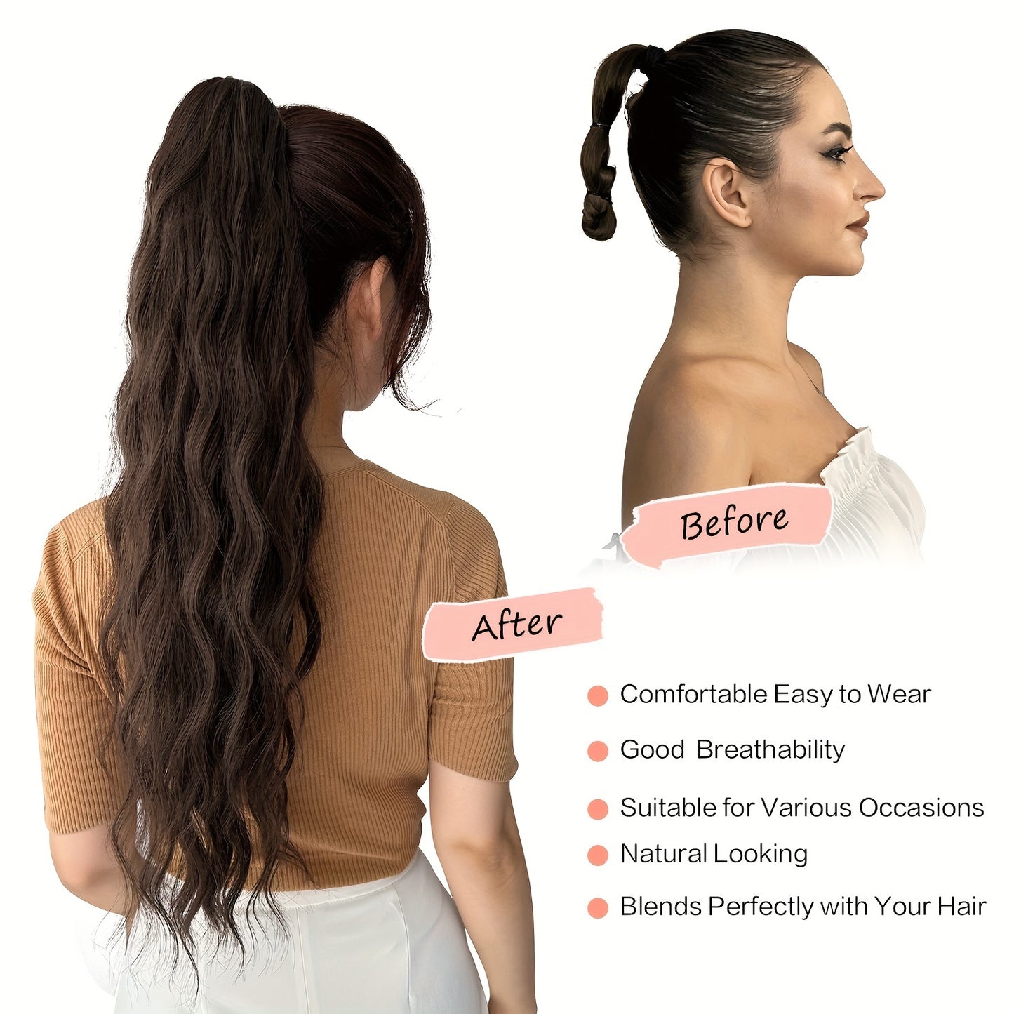 Claw Ponytail Extension 24 inch Water Wave big Wavy Curly Clip in Hair Extensions Soft Looking Synthetic Hairpiece for Women black with red