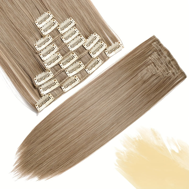 8pcs/Set Clip In Hair Extensions Straight 23inch/58cm Long Thick Synthetic Hair Piece High Temperature Fiber Double Weft Heat Resistant Fiber 8pcs Full Head Clip In Hairpieces Highlight Pure Colors for Women Daily Party Festival Gift