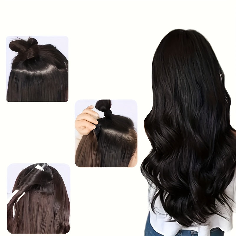 Clip-In Long Wavy Synthetic Hair Extension 20 Inches - Deep Brown & Light Brown Thick Voluminous Curly Wave Hairpiece for Women, Natural Look for Daily Wear & Special Occasions, Versatile Hairpiece, Secure Clip Attachment