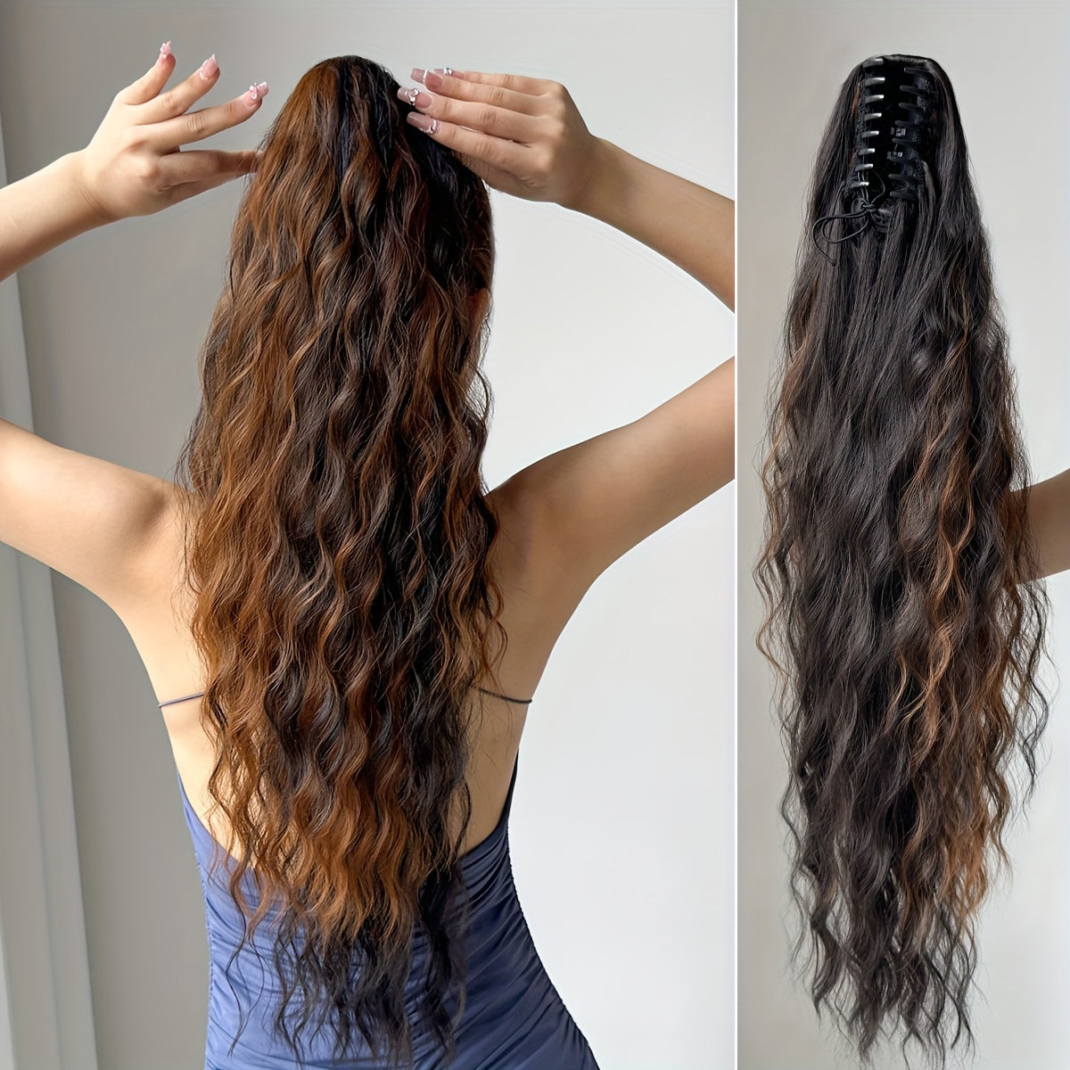 [28" Brown Ponytail] YUSULAXI 28-Inch Brown Wavy Ponytail Extension | High Temperature Fiber Clip-In Tailpiece | Synthetic Hairpiece for Ladies