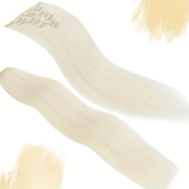 8pcs/Set Clip In Hair Extensions Straight 23inch/58cm Long Thick Synthetic Hair Piece High Temperature Fiber Double Weft Heat Resistant Fiber 8pcs Full Head Clip In Hairpieces Highlight Pure Colors for Women Daily Party Festival Gift