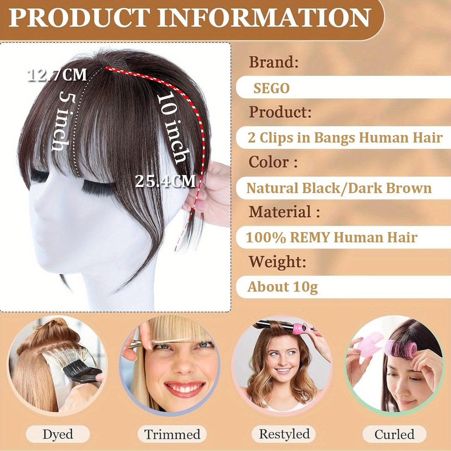 Mother's Day Thin 3D Wispy Air Fringe Bangs Clip in 100% Real Remy Human Hair Front Hairpiece 360° Cover Easy to Install Black Brown