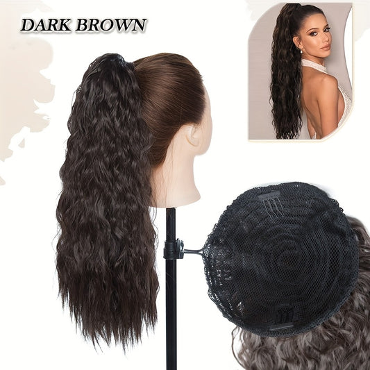 45.72cm Deep Wave Corn Curl Clip-In Ponytail Extension for Women - High-Temperature Synthetic Hairpiece with Drawstring, Layered Wavy Afro Style, Perfect for Daily Wear & Parties, Hair Accessories