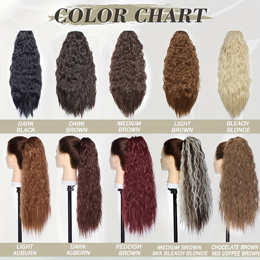 45.72cm Deep Wave Corn Curl Clip-In Ponytail Extension for Women - High-Temperature Synthetic Hairpiece with Drawstring, Layered Wavy Afro Style, Perfect for Daily Wear & Parties, Hair Accessories