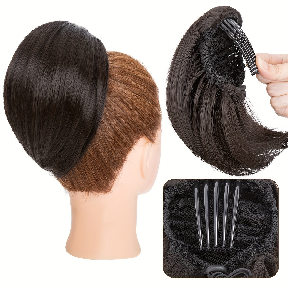 Detachable Long Comb Clip Style Bun Ponytail Drawstring Ponytail Hair Extensions Bun Wig Women's Short Ponytail Bun Halloween
