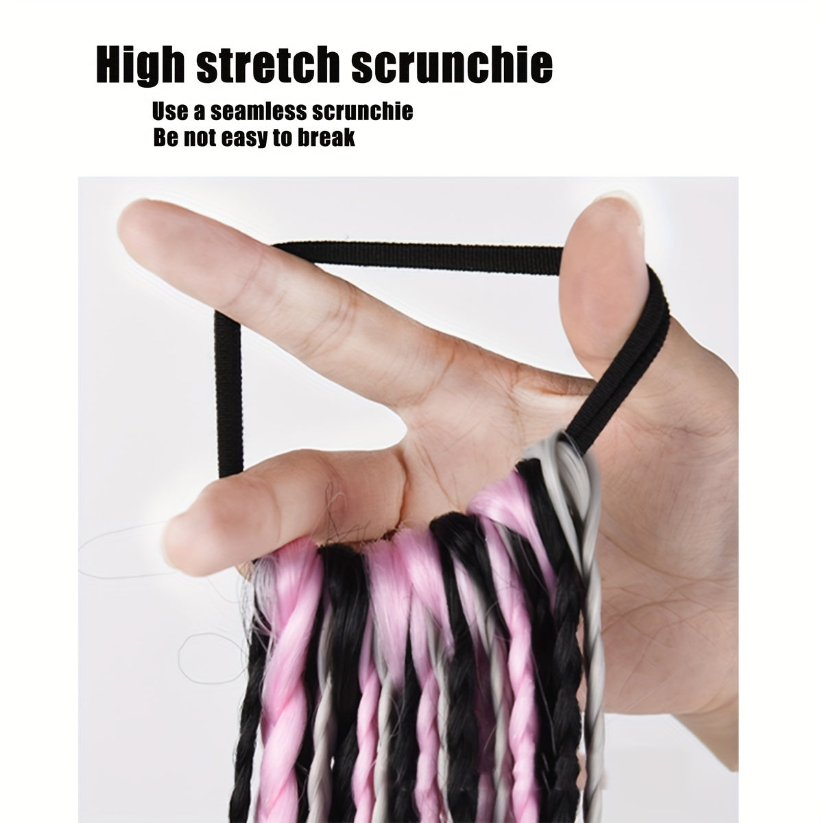 [High-Temperature Synthetic Hair Extension] 24-Strand High-Temperature Synthetic Hair Box Braided Ponytail Extension for Women - Versatile Straight Style in Black & White - Elastic Band Hair Accessories