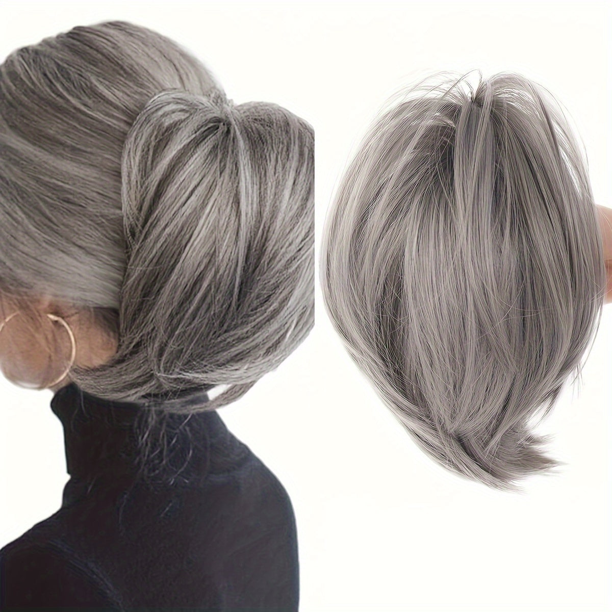 Elegant Messy Bun Hair Clip for Women - 20.32cm Synthetic Straight Ponytail Extension, Black Donut Chignon with Hairpin Comb, Versatile & Heat-Resistant