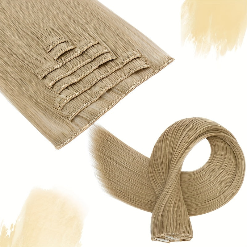 8pcs/Set Clip In Hair Extensions Straight 23inch/58cm Long Thick Synthetic Hair Piece High Temperature Fiber Double Weft Heat Resistant Fiber 8pcs Full Head Clip In Hairpieces Highlight Pure Colors for Women Daily Party Festival Gift