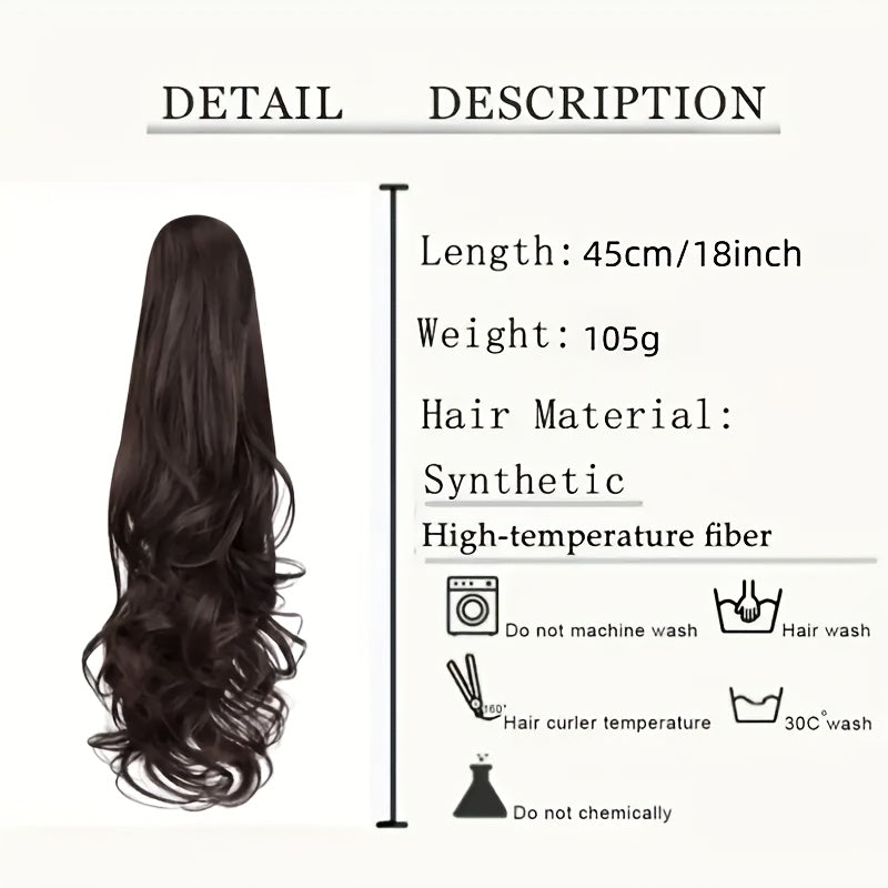 Ponytail Extension Clip, 18-Inch Wavy Ponytail Clip-On Long Hair Accessory, Natural Wavy Ponytail Hairpiece, Suitable for All Seasons, Perfect for Christmas and Various Festivals, Ideal for Daily Use, Women and Girls