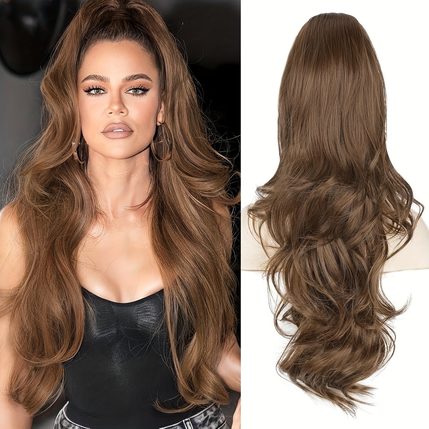 Ponytail Extension Clip, 18-Inch Wavy Ponytail Clip-On Long Hair Accessory, Natural Wavy Ponytail Hairpiece, Suitable for All Seasons, Perfect for Christmas and Various Festivals, Ideal for Daily Use, Women and Girls