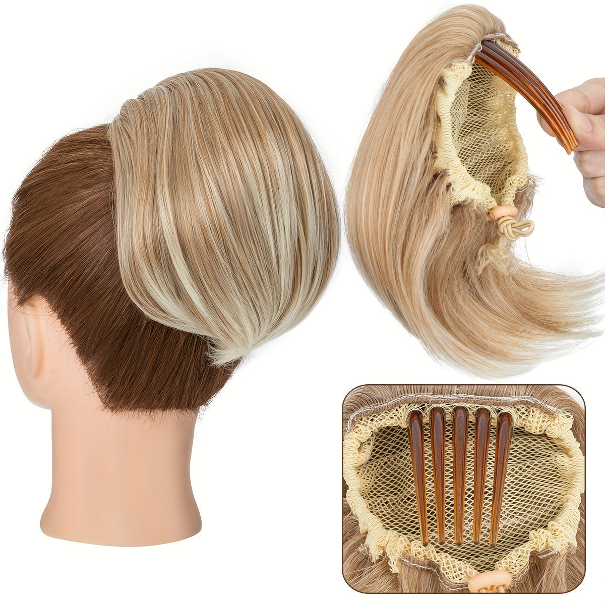 Detachable Long Comb Clip Style Bun Ponytail Drawstring Ponytail Hair Extensions Bun Wig Women's Short Ponytail Bun Halloween