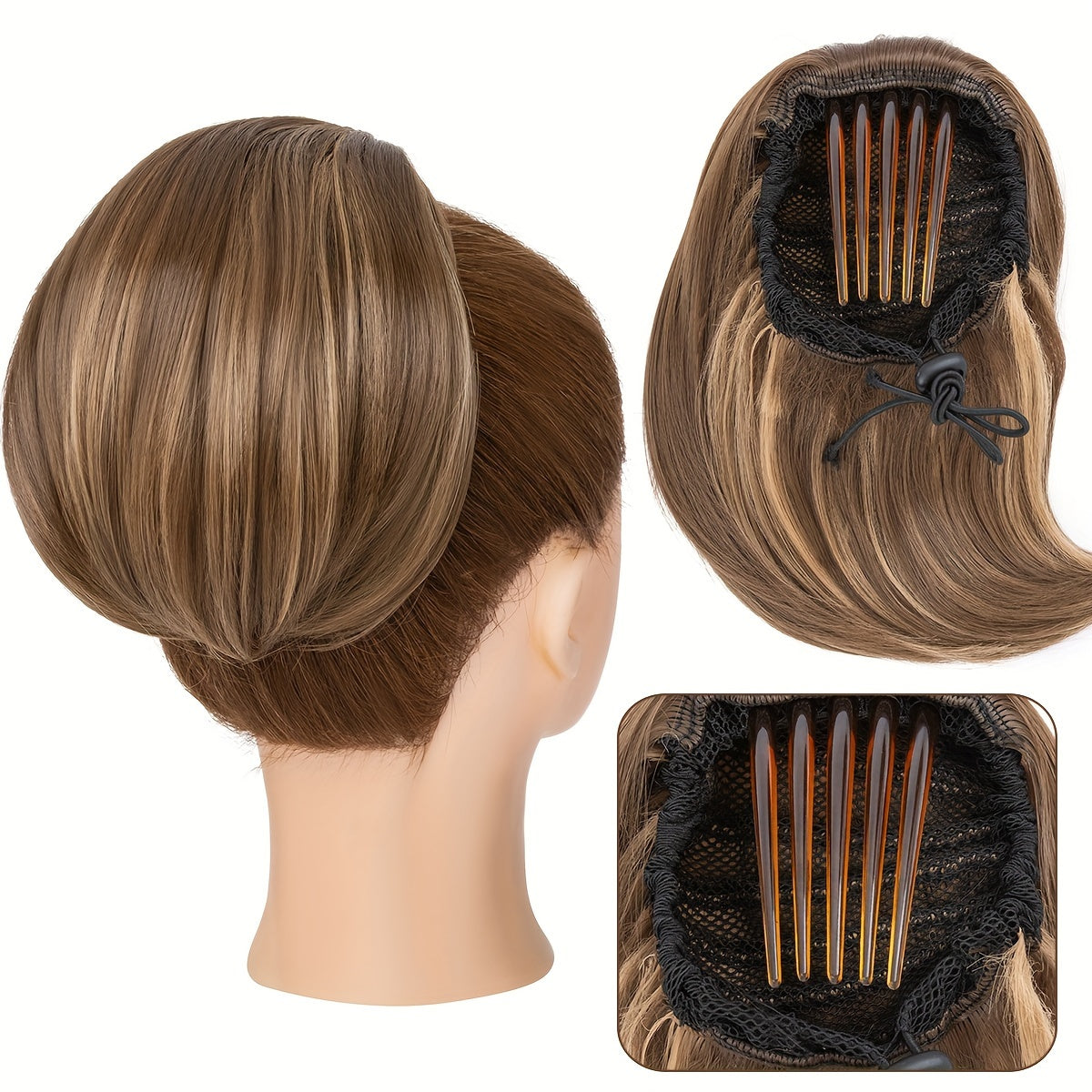 Detachable Long Comb Clip Style Bun Ponytail Drawstring Ponytail Hair Extensions Bun Wig Women's Short Ponytail Bun Halloween