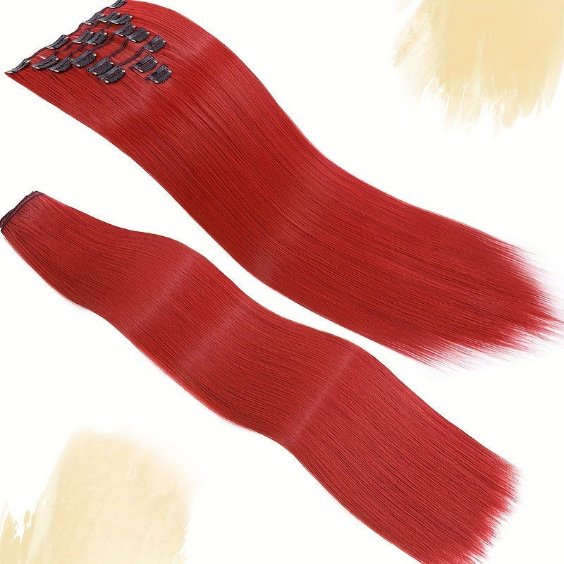 8pcs/Set Clip In Hair Extensions Straight 23inch/58cm Long Thick Synthetic Hair Piece High Temperature Fiber Double Weft Heat Resistant Fiber 8pcs Full Head Clip In Hairpieces Highlight Pure Colors for Women Daily Party Festival Gift