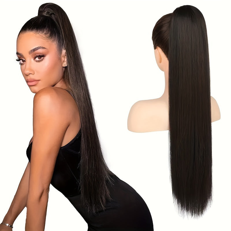 91.44cm Long Ponytail Hair Extensions, 91.44 cm Long Straight Drawstring Ponytail Synthetic Fake Ponytail Soft Clip-In Hair Extensions Ponytail Women's Daily Wear Holiday Party Wear Halloween Christmas
