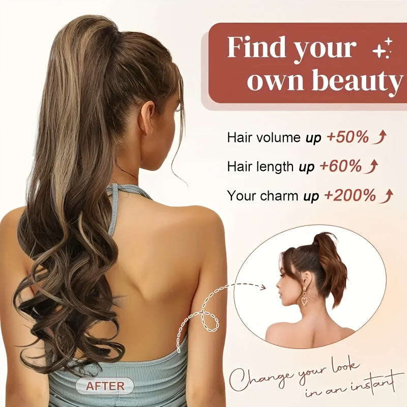 Ponytail Extension Clip, 18-Inch Wavy Ponytail Clip-On Long Hair Accessory, Natural Wavy Ponytail Hairpiece, Suitable for All Seasons, Perfect for Christmas and Various Festivals, Ideal for Daily Use, Women and Girls