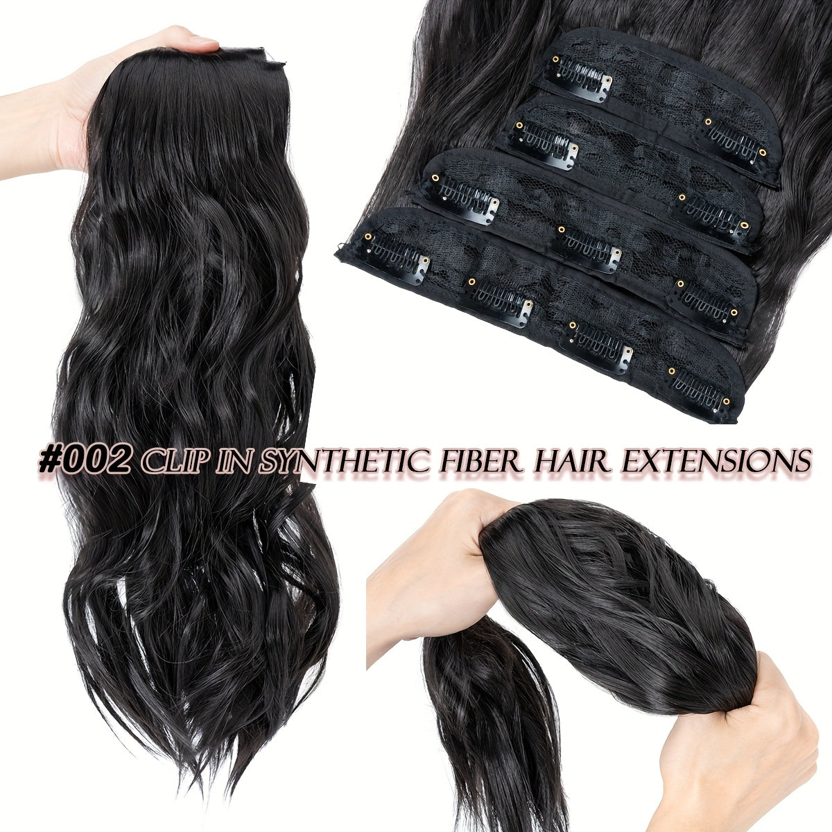 Clip In Hair Extensions Synthetic Fiber Hair, 55.88 cm 185g 4pcs 11clips Clip In Synthetic Hair Coloured Remy Long Kinky Curly Natural Soft Hairpieces For Women, Use For Daily Party, Wedding, Outgoing To Add Volumn To Show Your Beauty