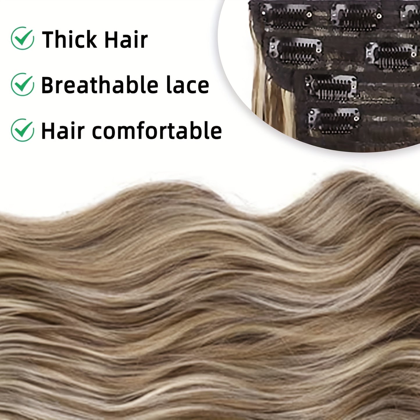 [Heat-Resistant Hair Extensions] 4pcs 20 Inch Long Wavy Synthetic Clip-In Hair Extensions - Chocolate Brown with Blonde Highlights, Heat-Resistant, Adds Volume & Dimension, Fits All Hair Types & Ethnicities, Naturallooking Dimensional Hairpieces for Women