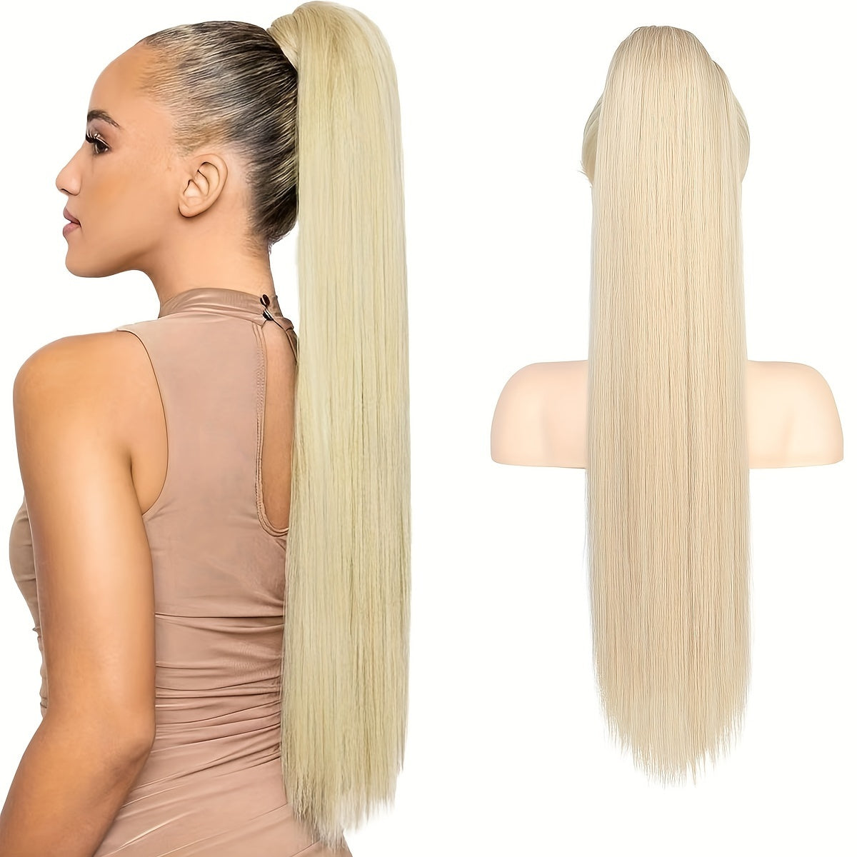 91.44cm Long Ponytail Hair Extensions, 91.44 cm Long Straight Drawstring Ponytail Synthetic Fake Ponytail Soft Clip-In Hair Extensions Ponytail Women's Daily Wear Holiday Party Wear Halloween Christmas
