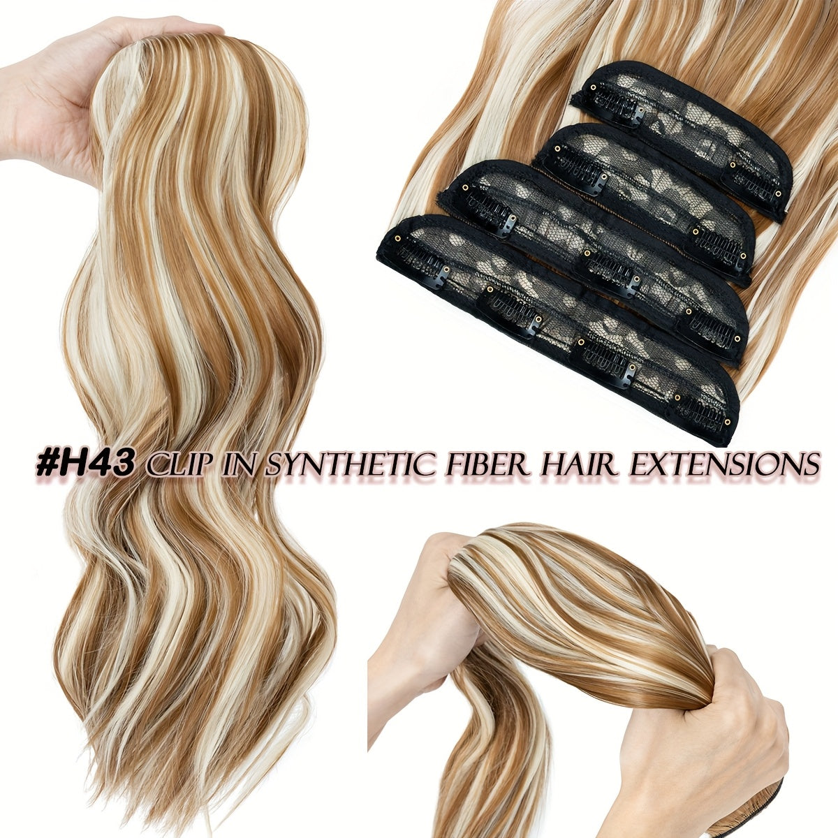 Clip In Hair Extensions Synthetic Fiber Hair, 55.88 cm 185g 4pcs 11clips Clip In Synthetic Hair Coloured Remy Long Kinky Curly Natural Soft Hairpieces For Women, Use For Daily Party, Wedding, Outgoing To Add Volumn To Show Your Beauty