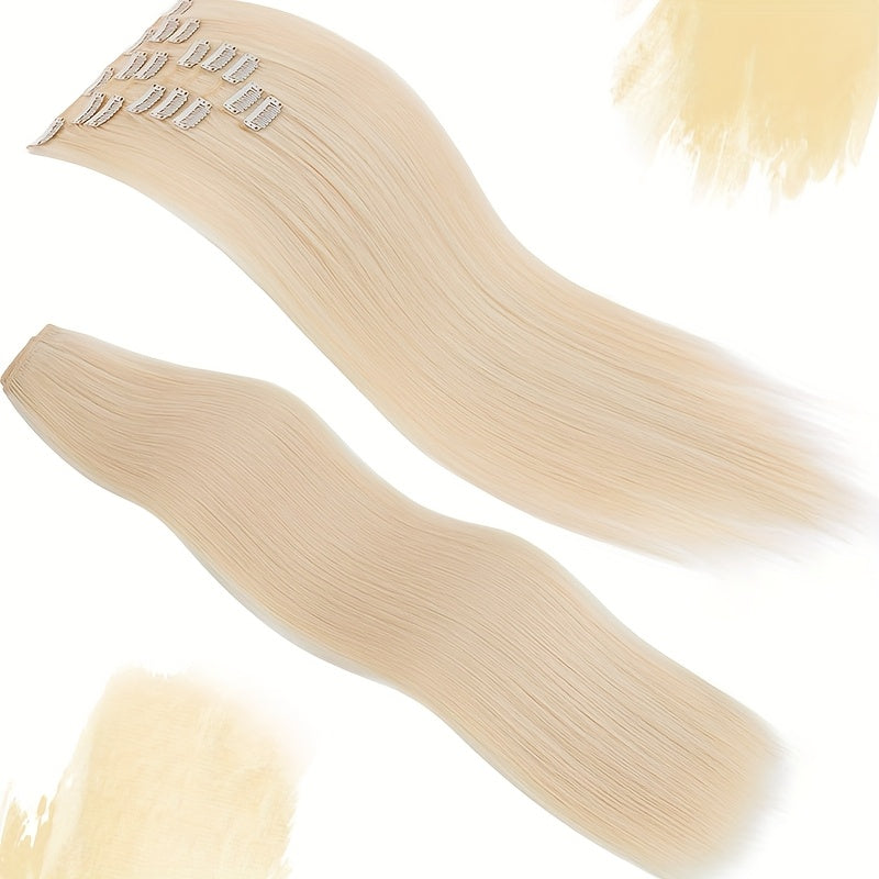 8pcs/Set Clip In Hair Extensions Straight 23inch/58cm Long Thick Synthetic Hair Piece High Temperature Fiber Double Weft Heat Resistant Fiber 8pcs Full Head Clip In Hairpieces Highlight Pure Colors for Women Daily Party Festival Gift