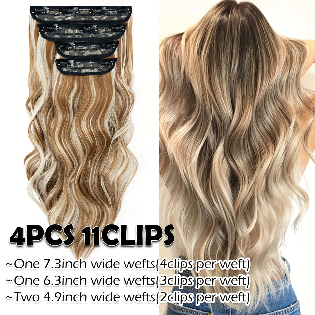 Clip In Hair Extensions Synthetic Fiber Hair, 55.88 cm 185g 4pcs 11clips Clip In Synthetic Hair Coloured Remy Long Kinky Curly Natural Soft Hairpieces For Women, Use For Daily Party, Wedding, Outgoing To Add Volumn To Show Your Beauty