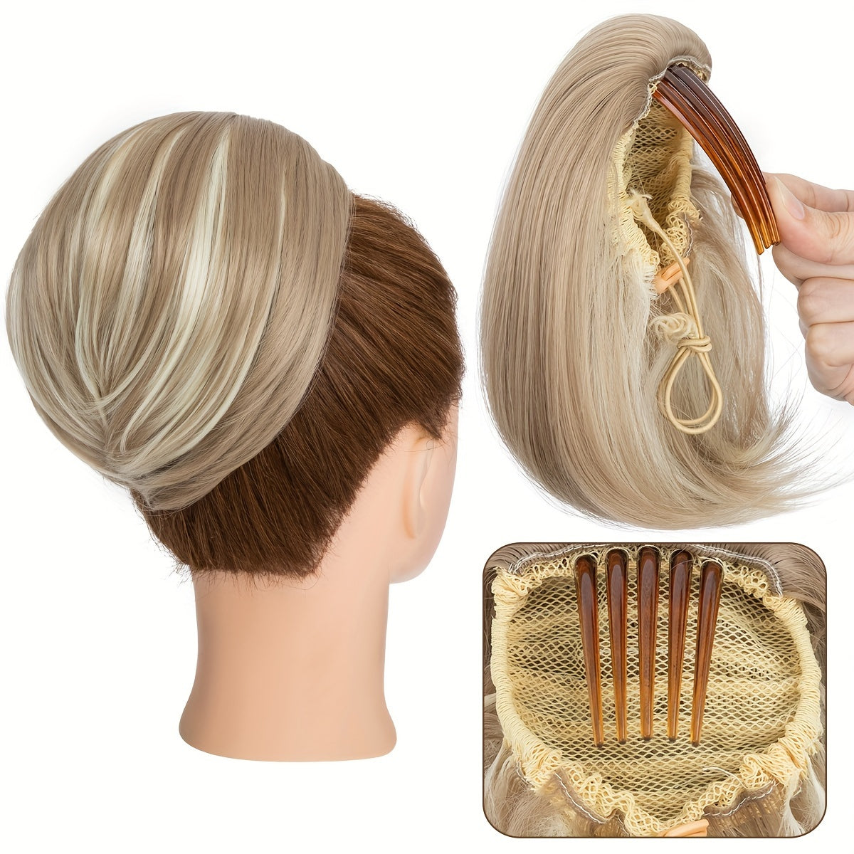 Detachable Long Comb Clip Style Bun Ponytail Drawstring Ponytail Hair Extensions Bun Wig Women's Short Ponytail Bun Halloween