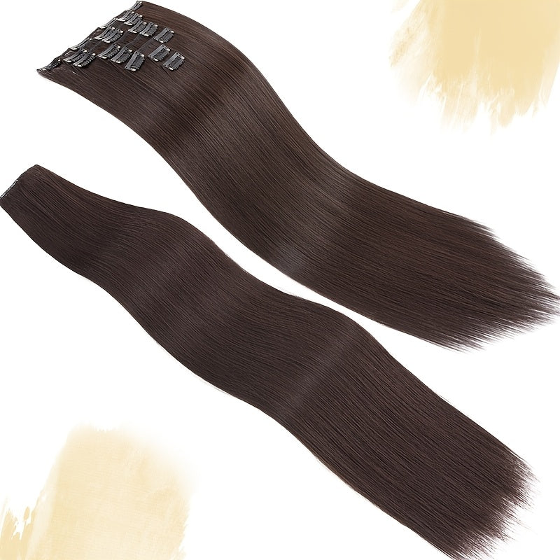 8pcs/Set Clip In Hair Extensions Straight 23inch/58cm Long Thick Synthetic Hair Piece High Temperature Fiber Double Weft Heat Resistant Fiber 8pcs Full Head Clip In Hairpieces Highlight Pure Colors for Women Daily Party Festival Gift