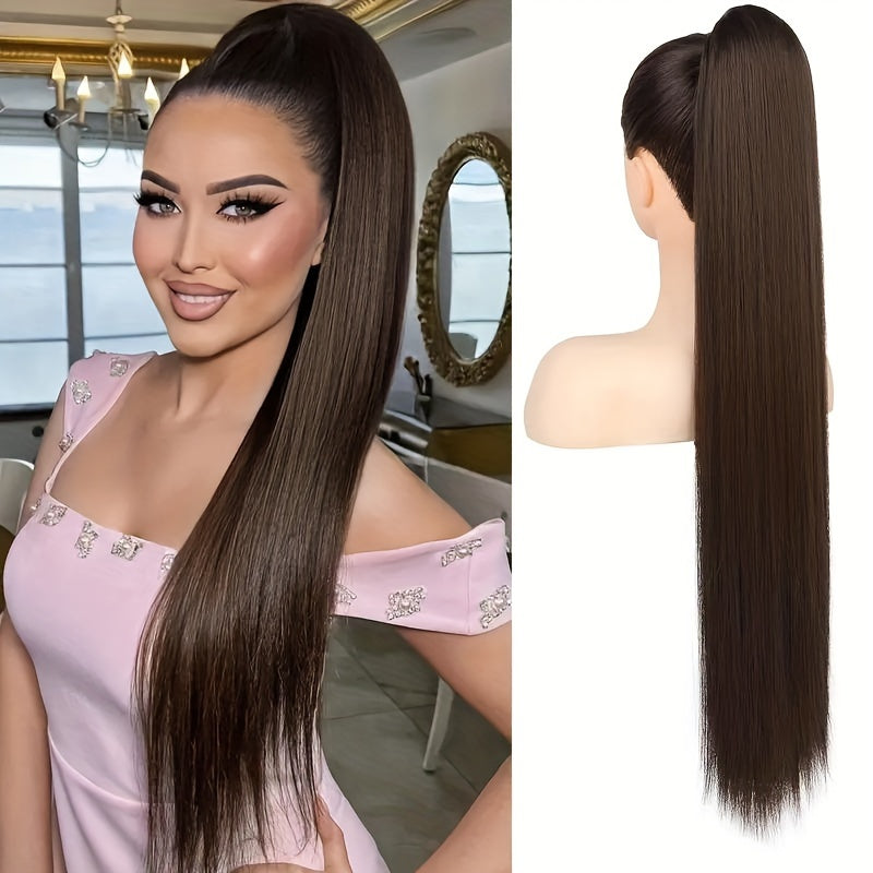 91.44cm Long Ponytail Hair Extensions, 91.44 cm Long Straight Drawstring Ponytail Synthetic Fake Ponytail Soft Clip-In Hair Extensions Ponytail Women's Daily Wear Holiday Party Wear Halloween Christmas