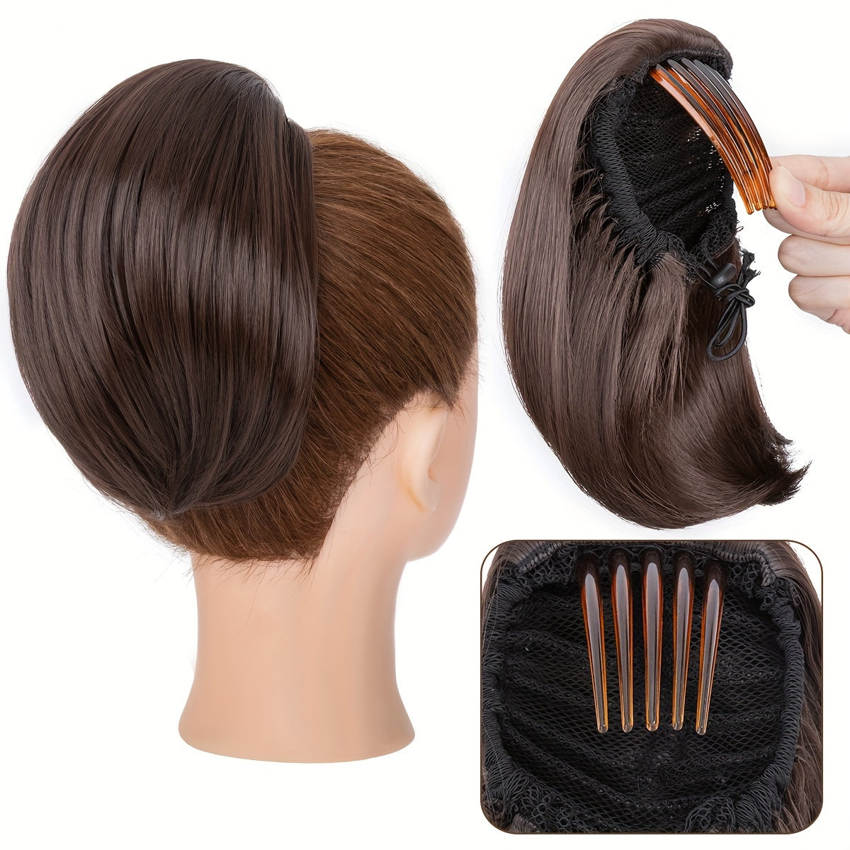 Detachable Long Comb Clip Style Bun Ponytail Drawstring Ponytail Hair Extensions Bun Wig Women's Short Ponytail Bun Halloween
