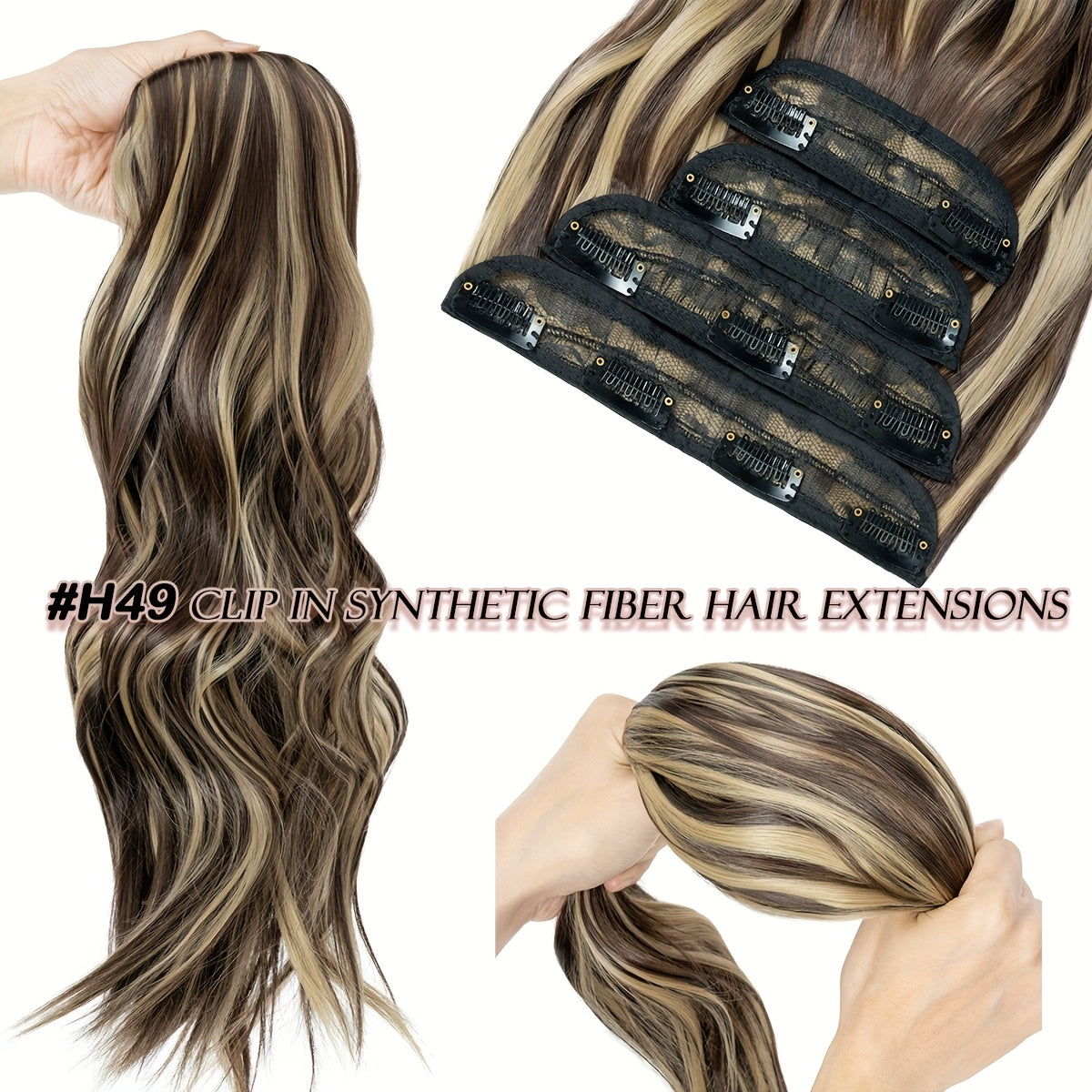 Clip In Hair Extensions Synthetic Fiber Hair, 55.88 cm 185g 4pcs 11clips Clip In Synthetic Hair Coloured Remy Long Kinky Curly Natural Soft Hairpieces For Women, Use For Daily Party, Wedding, Outgoing To Add Volumn To Show Your Beauty