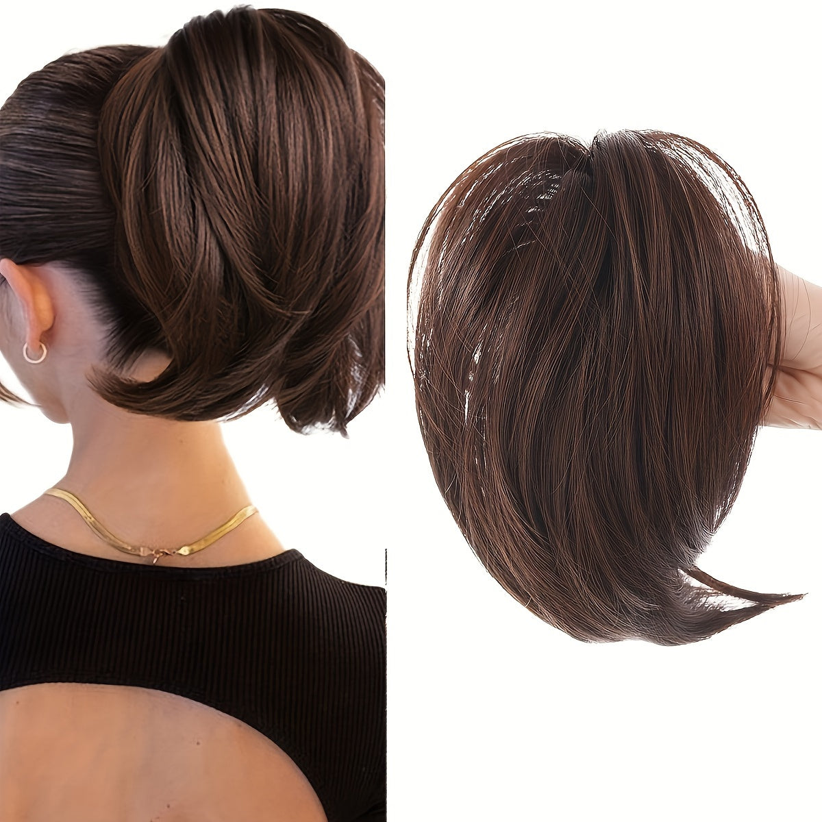 Elegant Messy Bun Hair Clip for Women - 20.32cm Synthetic Straight Ponytail Extension, Black Donut Chignon with Hairpin Comb, Versatile & Heat-Resistant