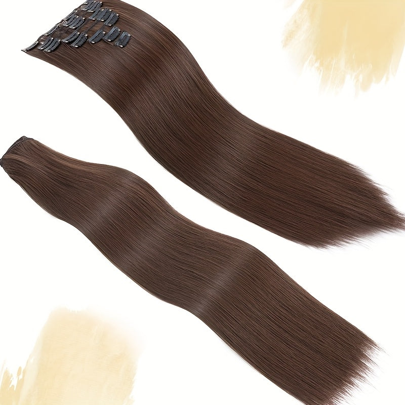 8pcs/Set Clip In Hair Extensions Straight 23inch/58cm Long Thick Synthetic Hair Piece High Temperature Fiber Double Weft Heat Resistant Fiber 8pcs Full Head Clip In Hairpieces Highlight Pure Colors for Women Daily Party Festival Gift