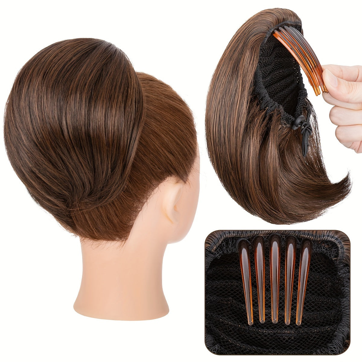 Detachable Long Comb Clip Style Bun Ponytail Drawstring Ponytail Hair Extensions Bun Wig Women's Short Ponytail Bun Halloween