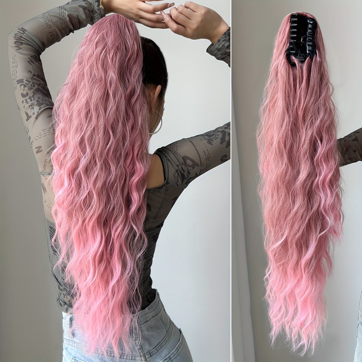 [28" Brown Ponytail] YUSULAXI 28-Inch Brown Wavy Ponytail Extension | High Temperature Fiber Clip-In Tailpiece | Synthetic Hairpiece for Ladies