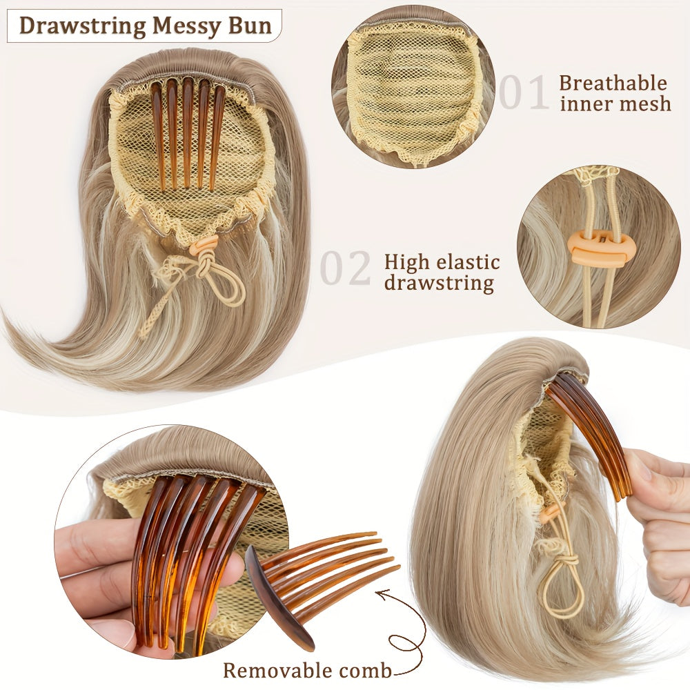 Detachable Long Comb Clip Style Bun Ponytail Drawstring Ponytail Hair Extensions Bun Wig Women's Short Ponytail Bun Halloween
