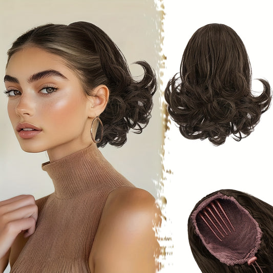 10" Wavy Clip-In Ponytail Hair Extension for Women - Synthetic Blonde Drawstring Hairpiece, Voluminous Curly Style, Easy-to-Use Comb Attachment for Daily Wear
